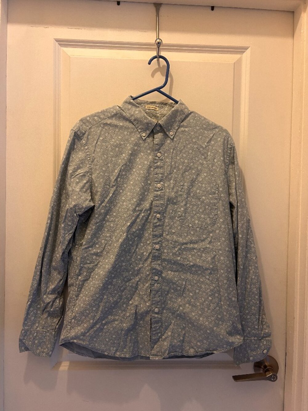 J.Crew Secret Wash Stretch Shirt — Men’s Medium | Blue Floral | Slim Untucked
